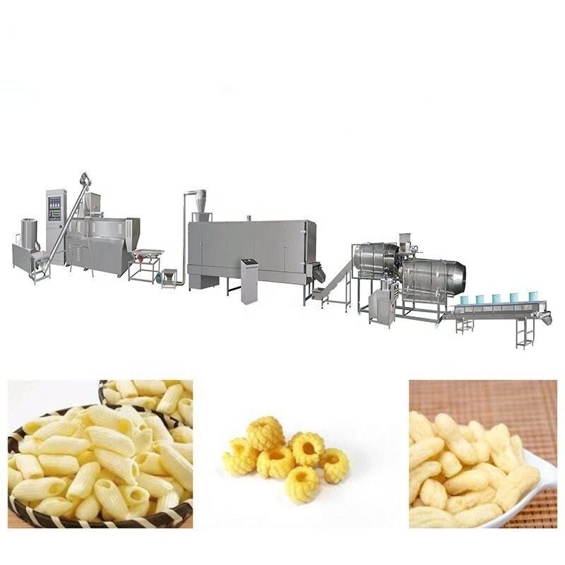 Geautomatiseerde snackproductielijn Machine PLC-gestuurde extruder 120KW Kracht 5000 KG Gewicht