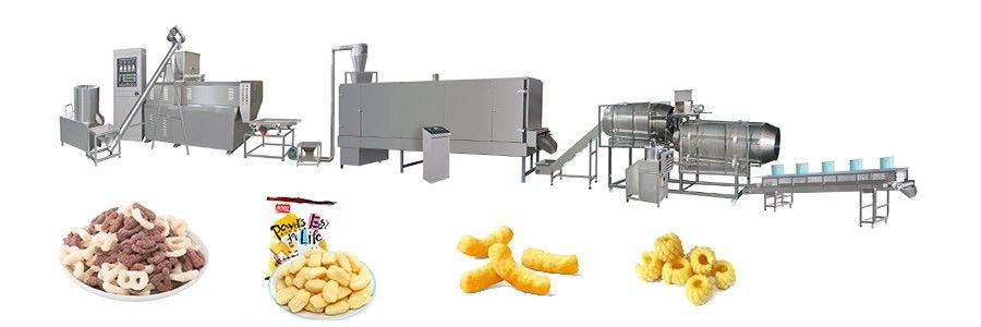 Geautomatiseerde snackproductielijn Machine PLC-gestuurde extruder 120KW Kracht 5000 KG Gewicht