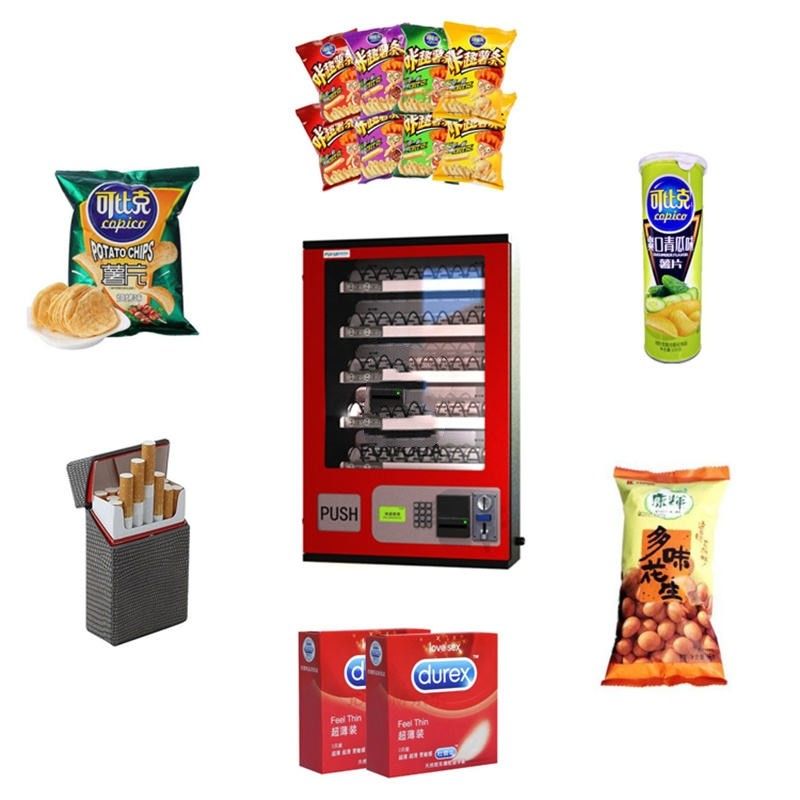 Automatische verkoopmachine voor snacks en drankjes, met munten en biljetten