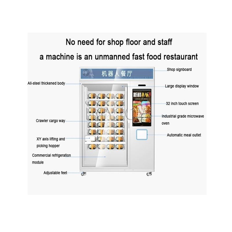 Hot Sale Fast Food Koffie Cupcake Automatische 32 inch Touchscreen Microwave Verwarming Vending Machine